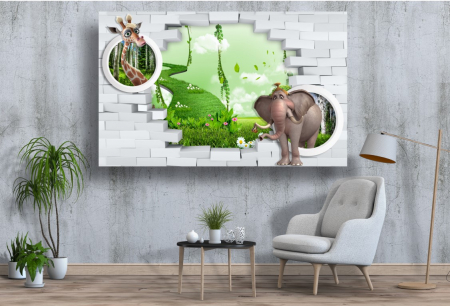 Tablouri Canvas - Copii - 3d girafa si elefantul [1]