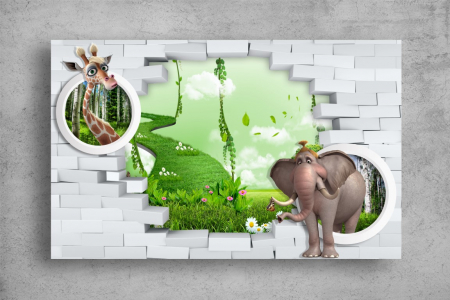 Tablouri Canvas - Copii - Tablouri Canvas - Copii - 3d girafa si elefantul