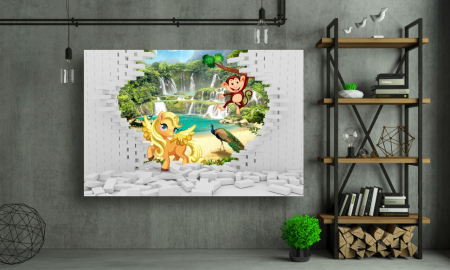 Tablouri Canvas - Copii - 3d unicorn si maimuta [1]