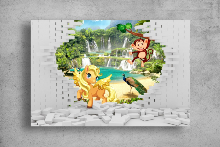 Tablouri Canvas - Copii - Tablouri Canvas - Copii - 3d unicorn si maimuta