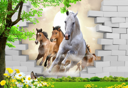 Tapet Premium Canvas - 3d cai in alergare [1]