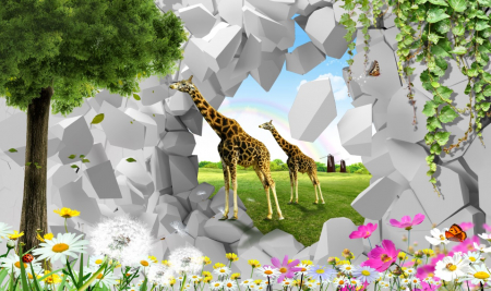 Tapet Premium Canvas - 3d girafe in natura [1]