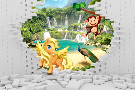 Tapet Premium Canvas - 3d unicorn si maimuta [1]