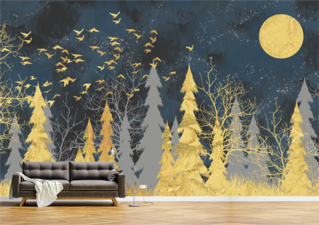 Peisaje - Tapet Premium Canvas - Abstract brazii si luna