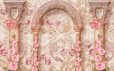 Tapet Premium Canvas - Abstract coloane si flori [1]