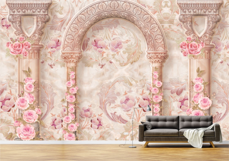 Flori - Tapet Premium Canvas - Abstract coloane si flori
