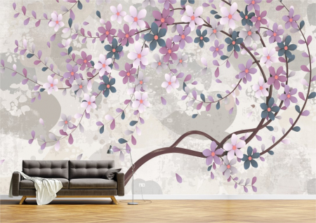 Flori - Tapet Premium Canvas - Abstract copac cu flori colorate