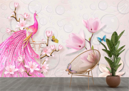 Animale - Tapet Premium Canvas - Abstract flamingo roz