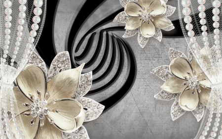 Tapet Premium Canvas - Abstract flori aurii cu perle [1]