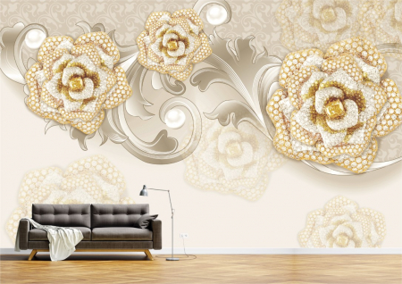 Flori - Tapet Premium Canvas - Abstract flori bronz