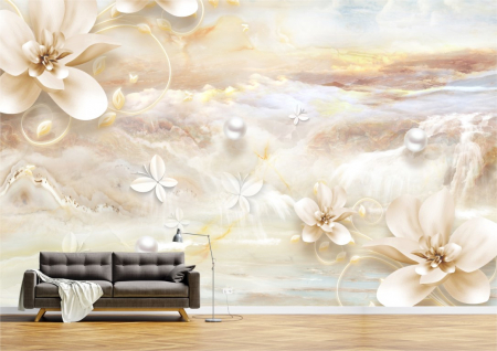 Flori - Tapet Premium Canvas - Abstract flori crem