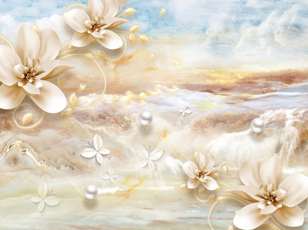 Tapet Premium Canvas - Abstract flori crem [1]