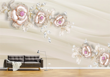 Flori - Tapet Premium Canvas - Abstract flori cu perle albe