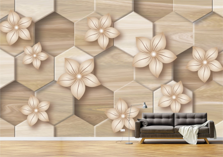 Flori - Tapet Premium Canvas - Abstract flori maro