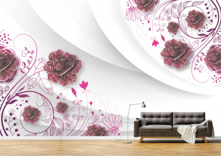 Flori - Tapet Premium Canvas - Abstract flori rosii cu perle