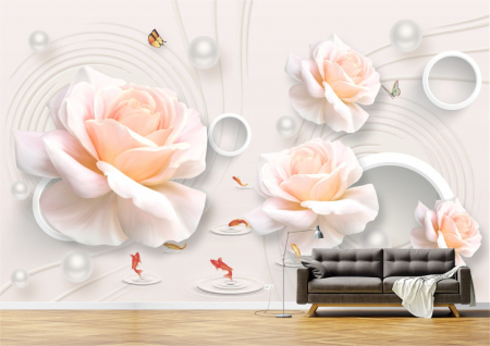 Flori - Tapet Premium Canvas - Abstract flori roz si pesti
