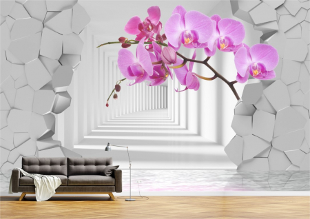 Flori - Tapet Premium Canvas - Abstract flori roz si tunel