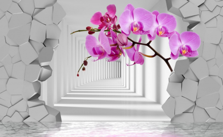 Tapet Premium Canvas - Abstract flori roz si tunel [1]