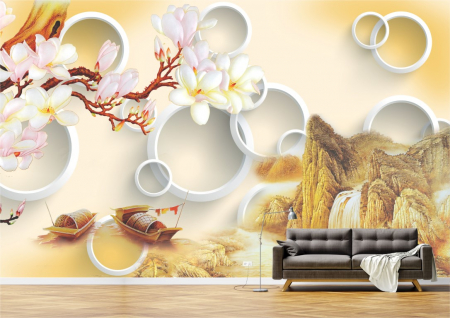 Flori - Tapet Premium Canvas - Abstract flori si cercuri