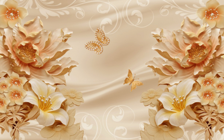 Tapet Premium Canvas - Abstract flori si fluturi [1]