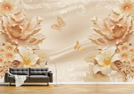 Flori - Tapet Premium Canvas - Abstract flori si fluturi