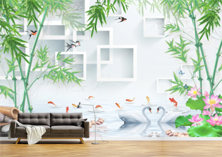 Animale - Tapet Premium Canvas - Abstract lebede in apa