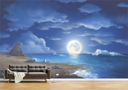 Peisaje - Tapet Premium Canvas - Abstract luna si malul marii
