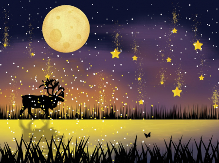 Tapet Premium Canvas - Abstract luna si stele [1]