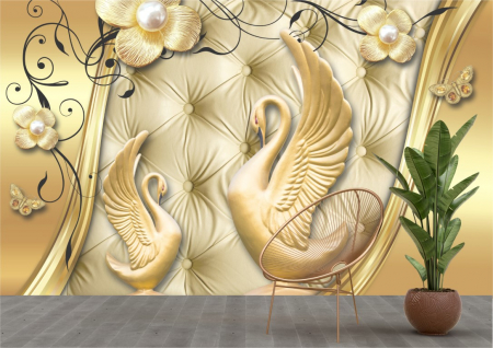 Animale - Tapet Premium Canvas - Abstract pasari si flori