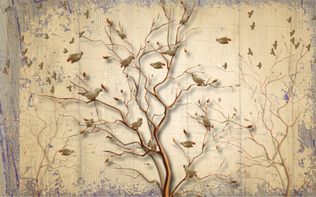Tapet Premium Canvas - Abstract pom cu pasari [1]