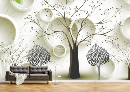 Flori - Tapet Premium Canvas - Abstract pom maro