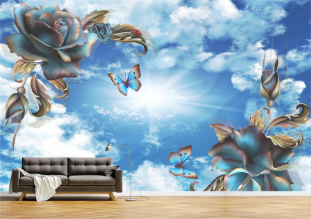Flori - Tapet Premium Canvas - Abstract soare si flori
