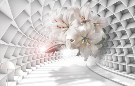 Tapet Premium Canvas - Abstract tunel cu floare alba [1]