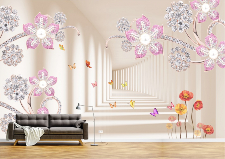 Flori - Tapet Premium Canvas - Abstract tunel cu flori colorate