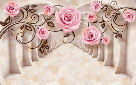 Tapet Premium Canvas - Abstract tunel cu flori roz [1]