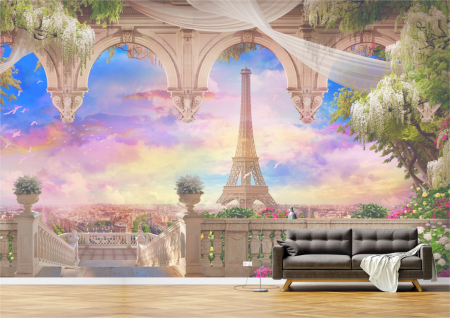 Peisaje - Tapet Premium Canvas - Abstract Turnul Eiffel din balcon