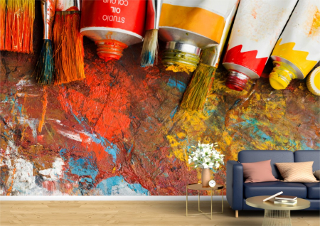 Abstract - Abstract 3D - Tapet Premium Canvas - Acuarele si pensule colorate