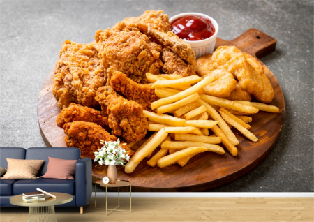 Food&drinks - Tapet Premium Canvas - Aripioare de pui cu cartofi prajiti si nuggets