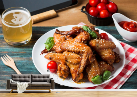 Food&drinks - Tapet Premium Canvas - Aripioare de pui cu rosii si ceai