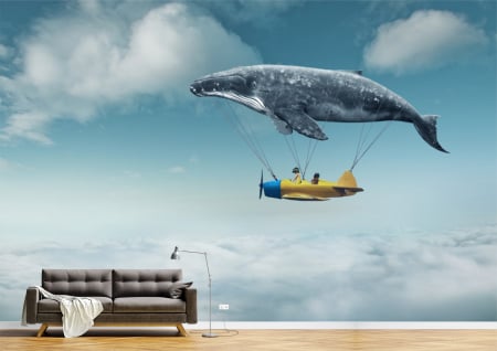 Copii - Tapet Premium Canvas - Avionul si balena abstract