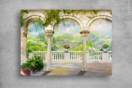 Tapet Premium Canvas - Balconul coloanele si padurea inverzita 3d abstract [1]