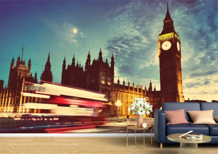 Urbane - Tapet Premium Canvas - Big Ben in lumina lunii