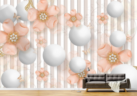 Abstract - Abstract 3D - Tapet Premium Canvas - Bile si flori cu perle 3d abstract