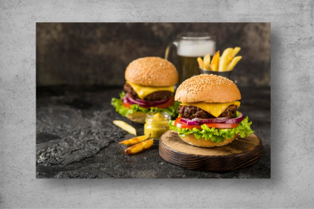 Tapet Premium Canvas - Burgeri cu cartofi prajiti si halba de bere [1]