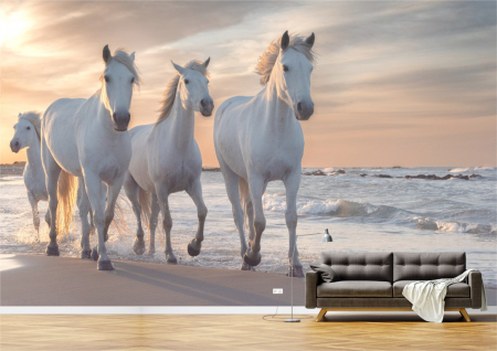 Animale - Tapet Premium Canvas - Cai albi alergand