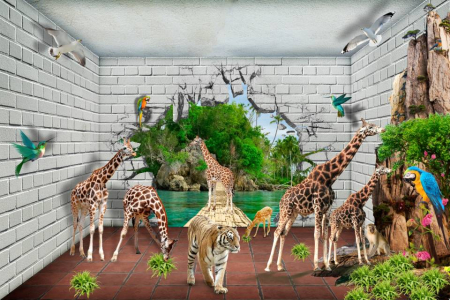 Abstract - Abstract 3D - Tapet Premium Canvas - Camera cu animale