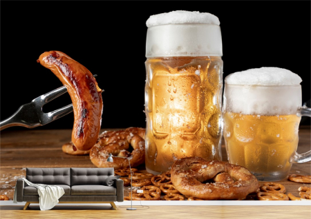 Food&drinks - Tapet Premium Canvas - Carnat bavarez cu covrigi si bere