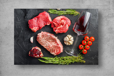 Tapet Premium Canvas - Carne cu rosii usturoi si pahar de vin [1]