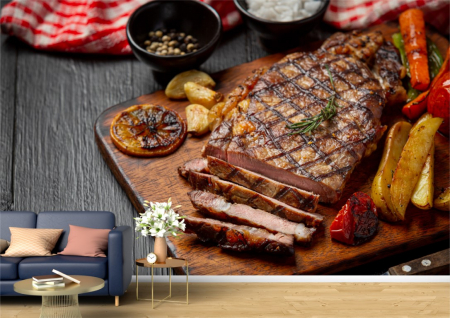 Food&drinks - Tapet Premium Canvas - Carne la grill cu usturoi si cartofi