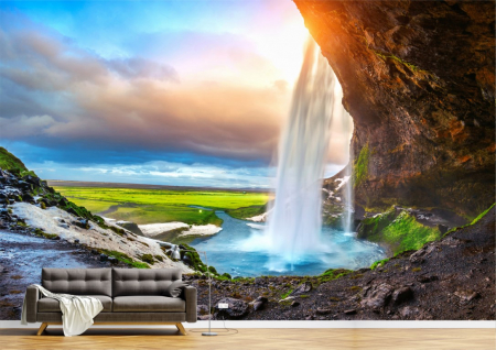Peisaje - Tapet Premium Canvas - Cascada Seljalandsfoss la rasarit